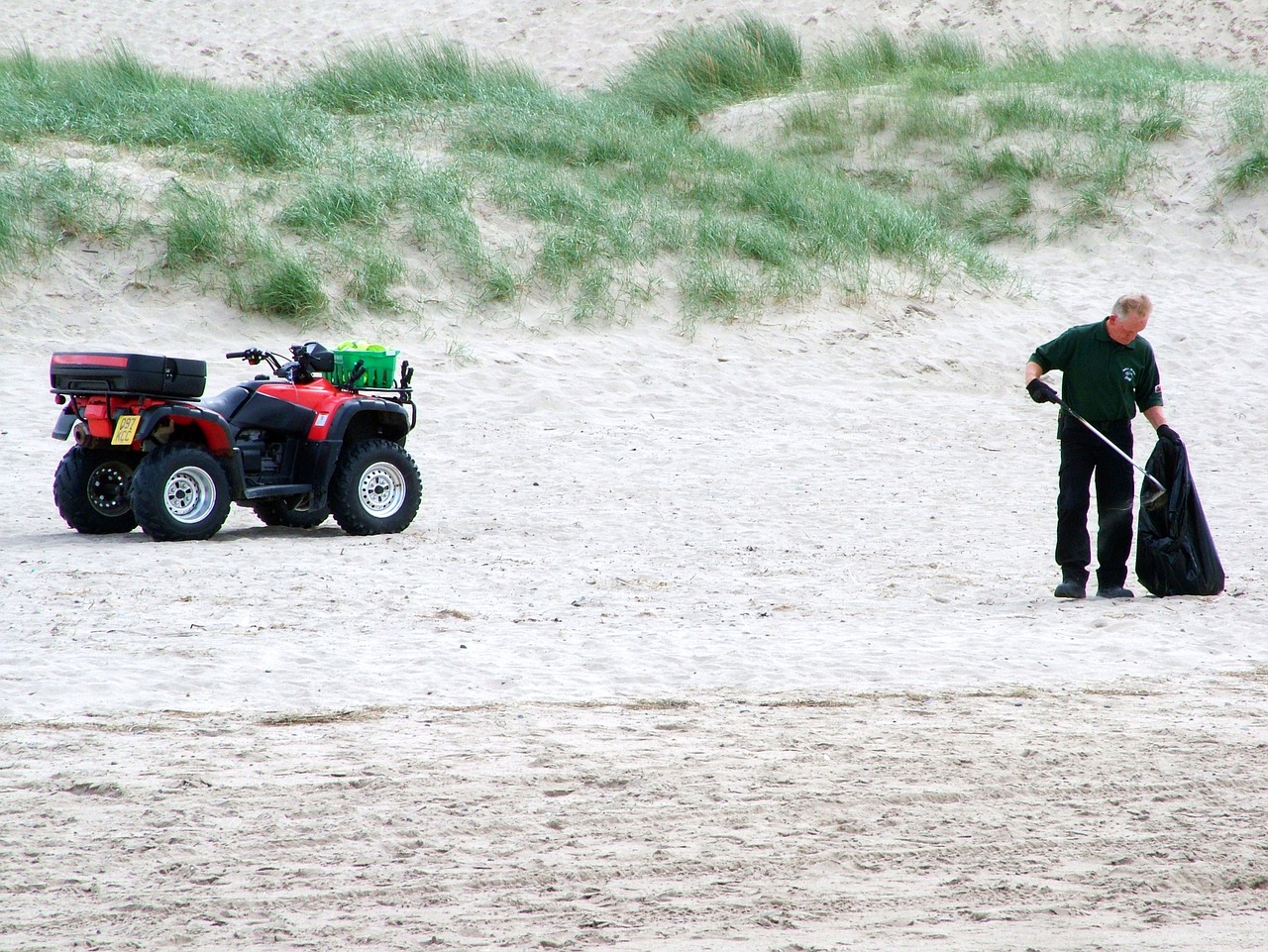 man collecting litter on the beach